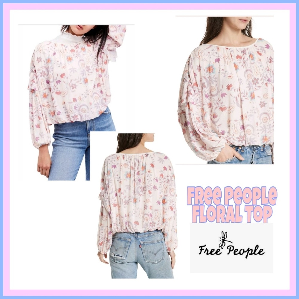 IN MYSTERY BUNDLE. FREE PEOPLE Floral Blousy top 8% spandex - Picture 2 of 9